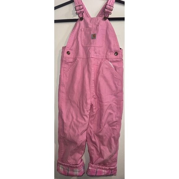 Carhartt Other - Carhartt Girls Pink Flannel Lined Canvas Bib Overalls 4T